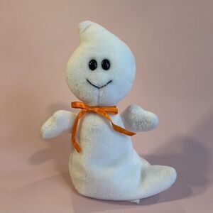 1995 Original Ty Beanie Baby Spooky the Ghost w Orange Bow PVC Pellets EUC 8”